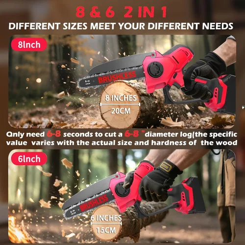 Vista 3 de Mini motosierra compatible con la batería Milwaukee Chainsaw M18, motosierras de poda inalámbricas de 8 y 6 pulgadas, mini motosierra sin escobillas