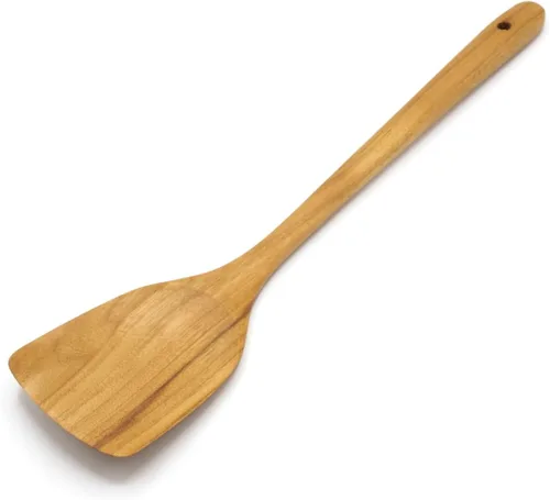 Vista 6 de FAAY Espátula de madera de teca izquierda de 11.5 pulgadas Espátula versátil, duradera, saludable y alta resistencia a la humedad para utensilios