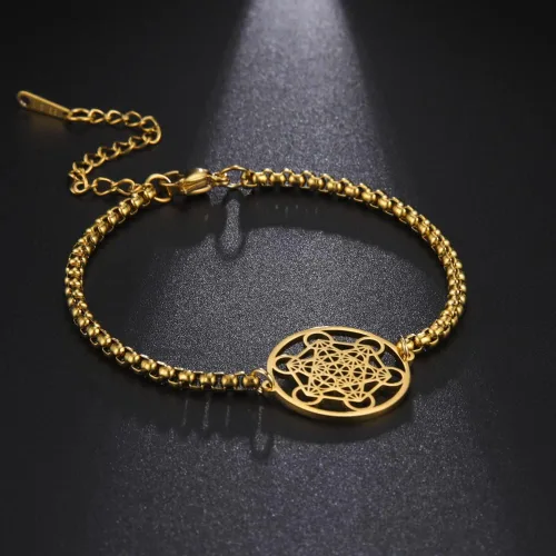 Vista 2 de Amaxer Pulsera de cubo de metatrones para mujer, diseño de arcángel, metatrón, protección hueca, acero inoxidable, pulsera con dije para cadena