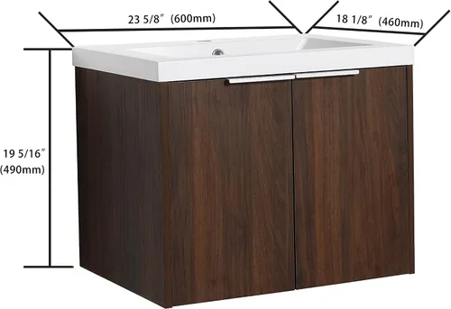 Vista 2 de Malwee Vanidad flotante de baño de 24 pulgadas con fregadero, lavabo individual de 24 pulgadas montado en la pared, con 2 puertas y lavabo de resina
