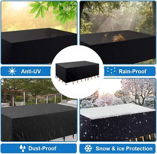Vista 7 de Funda impermeable para muebles de patio, juego de sofá modular para exteriores, extra grande, poliéster Oxford 600D, fundas rectangulares negras