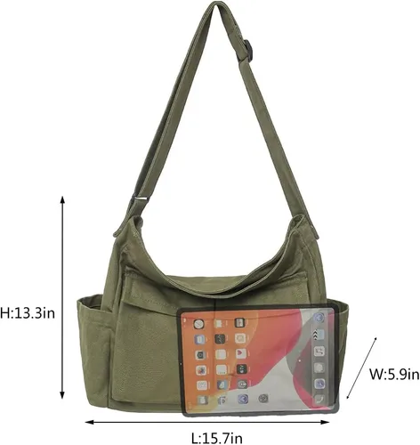 Vista 5 de Bolso bandolera de lona con broches y colgante, lindo, para mujeres y niñas, bolso de hombro casual, estético, para la escuela
