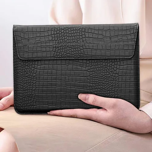 Vista 2 de Funda de cuero de cocodrilo negro para portátiles de 13-13.6