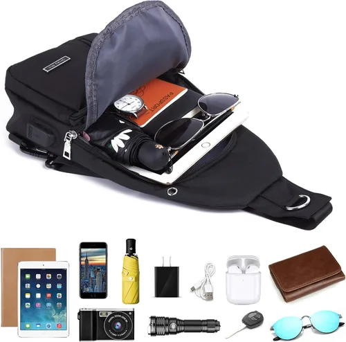 Vista 5 de Seoky Rop Bolso bandolera pequeño para hombres y mujeres, una correa para el hombro, bolsa cruzada para el cuerpo, mochila para viajes