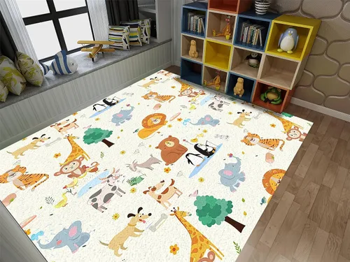 Vista 16 de Alfombra de área de dibujos animados para niños, 2 x 3 pies, lindo dinosaurio de animales, alfombra decorativa para habitación de bebé, alfombra