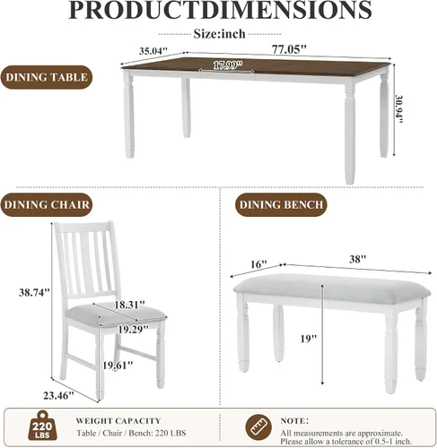 Vista 2 de JIVOIT Farmhouse Style 6-Piece Extendable Dining Table Set for 6 Gris-3