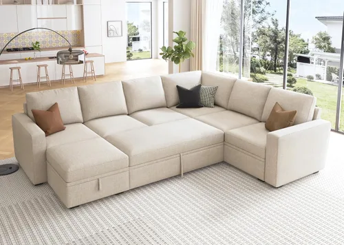 Vista 9 de HONBAY Sofá Seccional Cama con Cama Extraíble, Sofá en Forma de U con Almacenamiento, Sofás Seccionales Modulares para Sala de Estar, Gris Oscuro