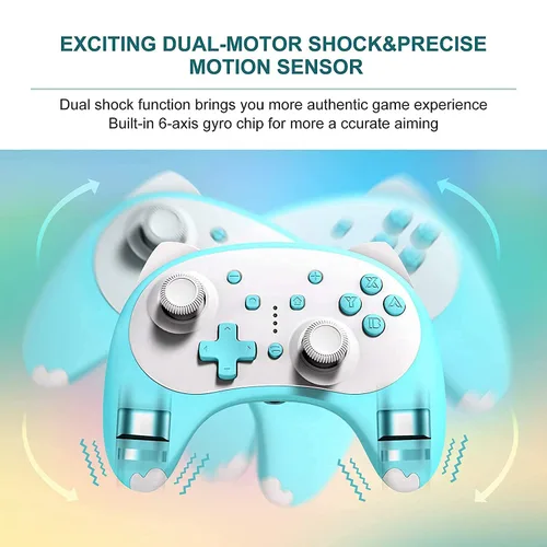 Vista 2 de KINGEAR Wireless Switch Controller, Cute Cat Switch Pro Controller for SwitchLiteOLED, Gaming Controller Gamepad with Wake-up,Dual Vibration,Gyro
