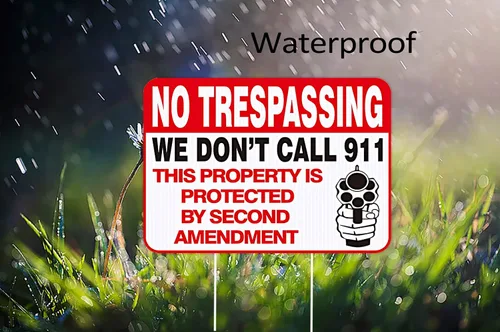 Vista 4 de WaaHome Letreros divertidos de "No Trespasing" para propiedad privada, 10 x 14 pulgadas, letrero de advertencia de pistola de seguridad y privacidad