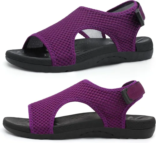 Vista 11 de XIHALOOK Sandalias ortopédicas para caminar para mujer con ganchos ajustables, puntera abierta, sandalias deportivas de punto transpirable