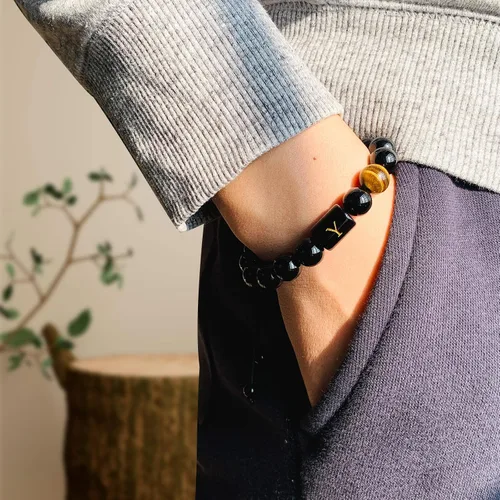 Vista 126 de SUMMER LOVE Regalos para el Día del Padre, pulsera con inicial de piedra de ónix negro de 0.394 pulgadas para hombres, pulsera de cuerda trenzada