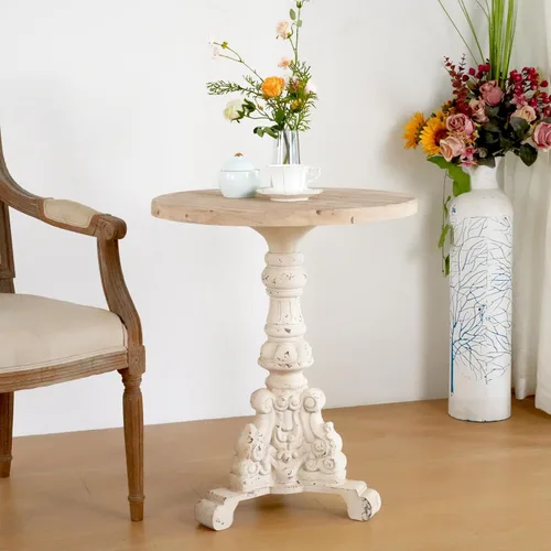 Vista 13 de Mesa auxiliar redonda para espacios pequeños, mesa de bebida de Martini alta con base de pedestal de metal con base de pedestal pesada para sala