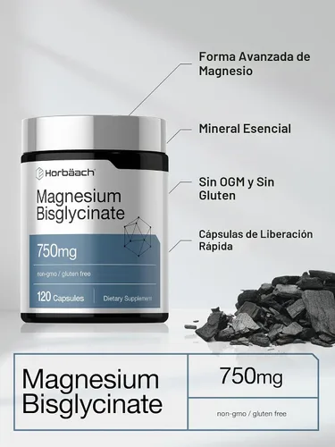 Vista 4 de Horbäach Bisglicinato de magnesio 120 cápsulas 750 mg Suplemento sin OMG y sin gluten
