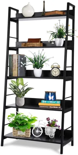 Vista 9 de Homdox Estantería de escalera de 5 niveles, estantería industrial de madera y metal, soporte para plantas y flores, estante de almacenamiento