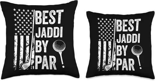 Vista 3 de Best Dad By Par Golfing Apparel by AlphaONE Best Jaddi by Par USA Flag Father's Day Golfing Dad Throw Pillow, 16x16, Multicolor