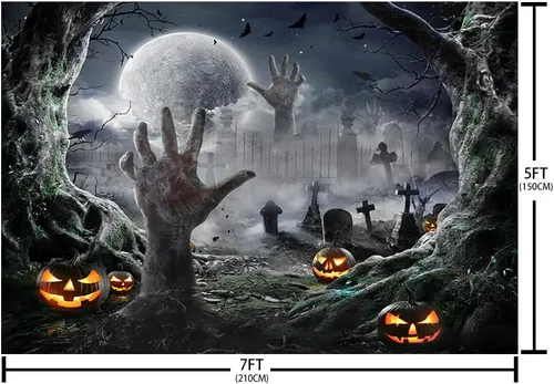 Vista 5 de SENDY Telón de fondo de fotografía de Halloween de 7 x 5 pies, suministros de decoración para fiestas de Halloween, noche de niños, luna llena