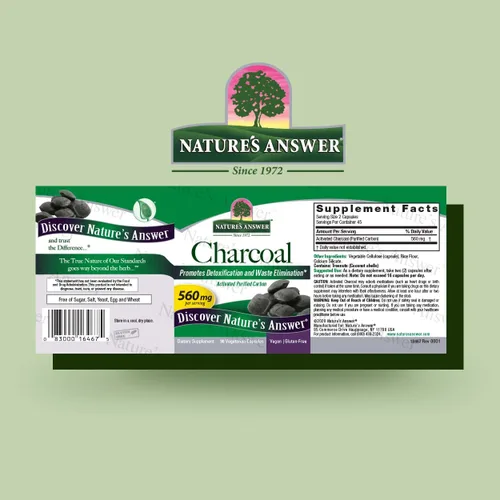 Vista 2 de Nature's Answer Carbón activado 90 cápsulas Promueve naturalmente la desintoxicación y la eliminación de residuos Vegano, sin gluten y alcohol