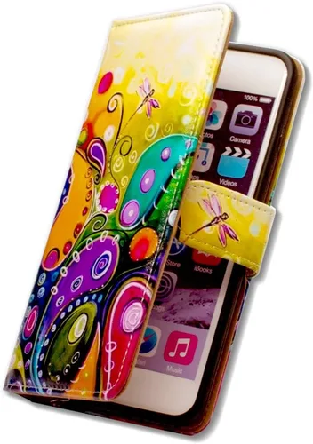 Vista 8 de Bcov - Funda para iPod Touch 7/iPod Touch 6, diseño de libélula colorida funda de piel con tapa y función atril para iPod Touch 7/6/5