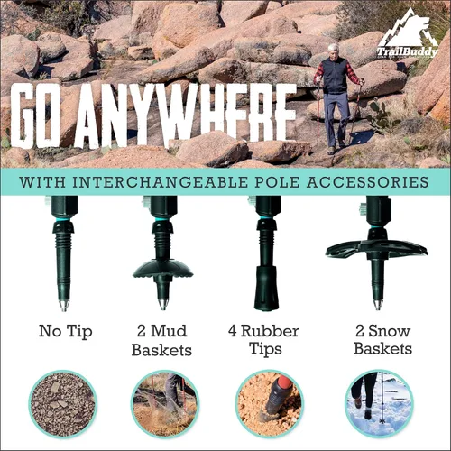 Vista 5 de TrailBuddy Trekking Poles – Lightweight 7075 Aluminum Hiking Poles for Women, Men & Seniors – Collapsible Walking Sticks for Travel, Trails & Balance