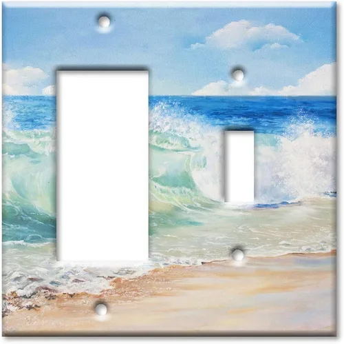 Vista 14 de Art Plates - Placa de interruptor de palanca doble - Placa decorativa de pared de metal con interruptor de luz de 2 cuadrillas - Pintura de playa