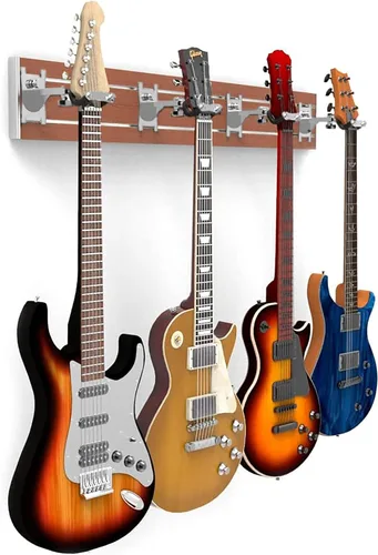 Vista 29 de DLDIRECT DiamondLife - Soporte de pared para guitarra color rojo cereza de 48 pulgadas, 3 perchas cromadas con bloqueo de seguridad acolchado