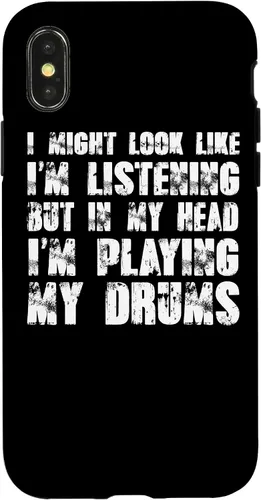 Vista 5 de iPhone 12/12 Pro Might Look Like I'm Listening Playing Drums - Estuche divertido para batería