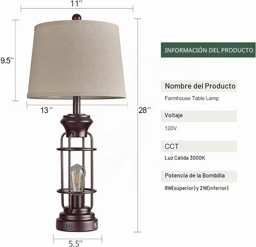 Vista 6 de Reaketon - Juego de 2 lámparas de mesa para sala de estar, lámpara de mesa de 71 cm de alto estilo granja con acabado de bronce cepillado al óleo