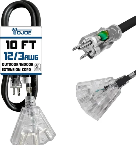 Vista 22 de YOJOE Cable de extensión de 3 salidas para interiores y exteriores con extremo iluminado, cable de alimentación de 3 clavijas 15A resistente a