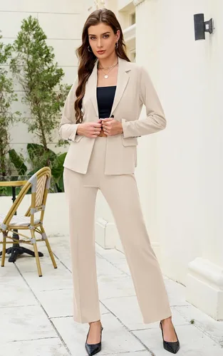 Vista 2 de Women's 2 Piece Suits Business Casual Outfits Long Sleeve Solid Pantsuits Professional Office Work Sets
