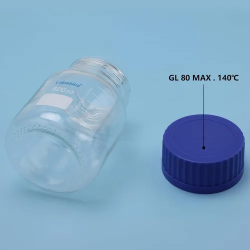 Vista 5 de Labasics Botella redonda de almacenamiento con tapa de rosca GL80, botella de reactivo de boca ancha de vidrio premium, para almacenamiento