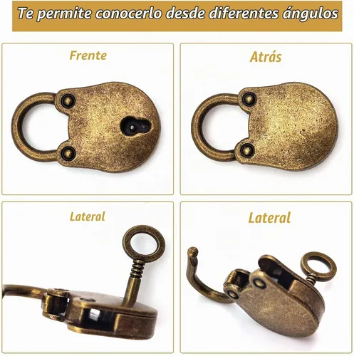 Vista 3 de SCASTOE Candados pequeños antiguos, vintage, estilo avejentado, con llave. Paquete de 3 unidades. Bronce
