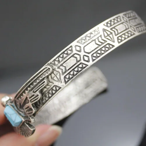 Vista 5 de Q&Q Fashion - Pulsera de vaquera azteca estilo vintage tribal del suroeste de Turquía águila azul piedra azul