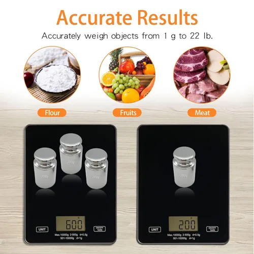 Vista 7 de Báscula de cocina digital para alimentos de 22.0 lbs/22 libras, carga USB con plataforma de vidrio templado impermeable, para perder peso, cocinar