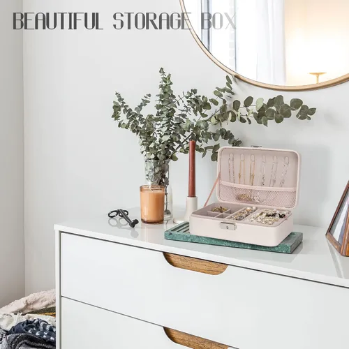 Vista 3 de Joyero de viaje en cuero acolchado, caja de joyería rectangular multifunción regalos de cumpleaños para mujer (morado)