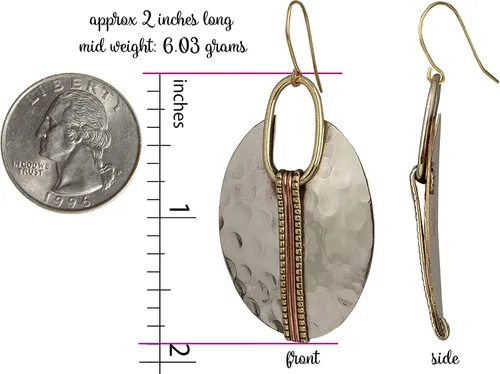 Vista 3 de Aretes estilo bohemio ovalados o redondos étnicos martillados para mujer, Zinc