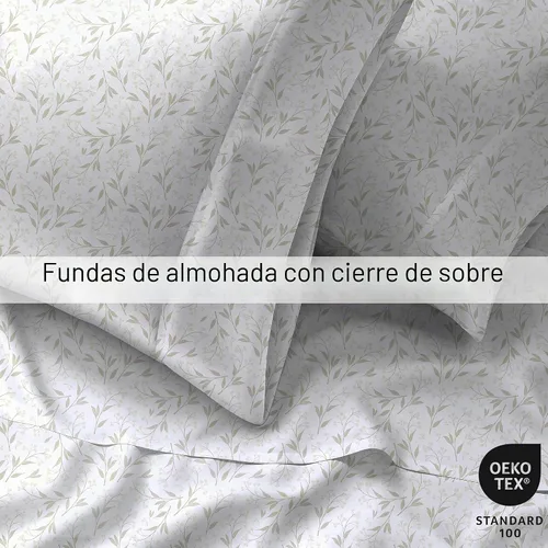 Vista 6 de RUVANTI 4 piezas de sábanas de algodón - 100% algodón natural suave, ligero y transpirable, sábanas de percal crujiente, juego de sábanas Botanica