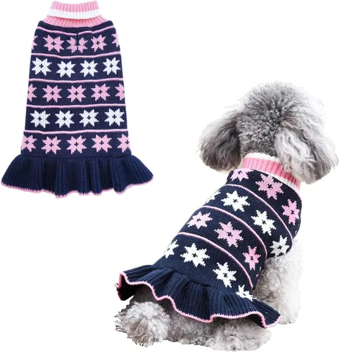 Vista 26 de KYEESE Suéteres para Perros con Agujero para la Correa Suéter Vestido Pequeño de Cuello Alto para Perros para Hembra Tejido de Lunares Cálido Ropa