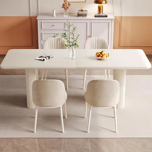 Vista 18 de Mesa de Comedor Rectangular de 63" con 6 Sillas, Mesa de Cocina Moderna Blanca con Juego de Sillas para Sala de Estar, Comedor y Cocina Blanco-A