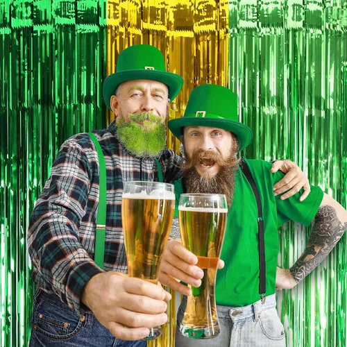 Vista 4 de LOLStar Paquete de 3 cortinas de flecos de papel de aluminio del día de San Patricio, decoración de fiesta del día de San Patricio, 3.3 x 6.6 pies