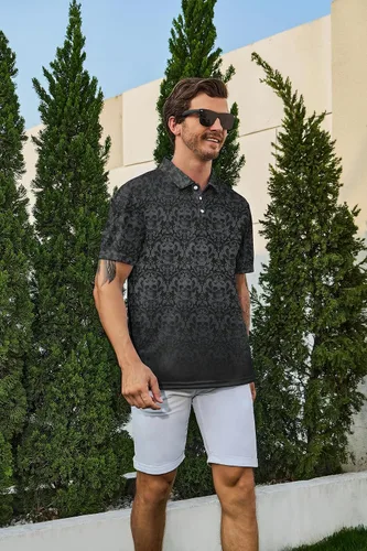 Vista 4 de Camisas de golf para hombre, ajuste seco, manga corta, rendimiento casual, absorción de humedad