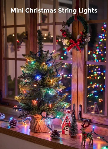 Vista 3 de Minetom Guirnalda de luces de Navidad transparentes, 100 unidades, 20 pies Alambre multicolor-verde
