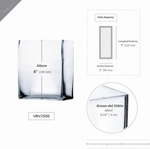 Vista 2 de WGV - Jarrón rectangular de vidrio con bloques de vidrio, ancho x largo de 2 x 5 pulgadas, altura de 6 pulgadas, contenedor de maceta floral