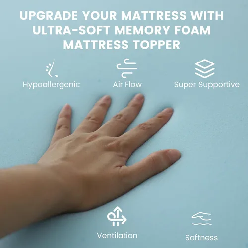 Vista 3 de Simple&Opulence Cubrecolchón de espuma viscoelástica de 2 pulgadas, con infusión de gel refrescante para aliviar el dolor de espalda, ventilado