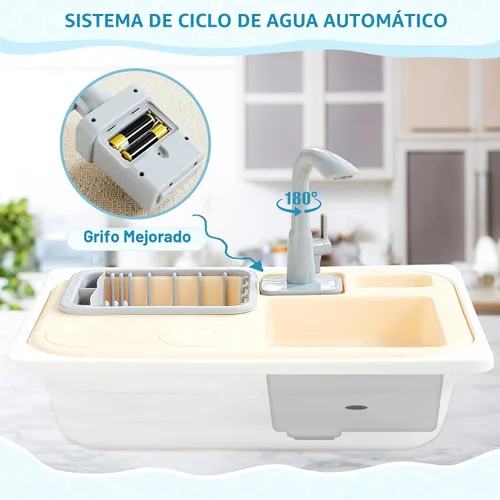 Vista 3 de Beright Juguetes para fregadero de cocina, juguetes de fregadero para niños pequeños con grifo mejorado, juguetes de simulación con agua corriente