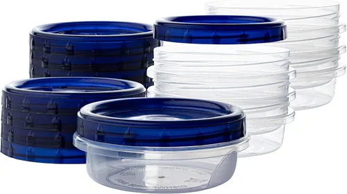 Vista 16 de PLASTICPRO [Paquete de 3 de 32 oz] Contenedores de Delicatessen con Tapa Giratoria Fondo Transparente con Tapas Giratorias Azules Reutilizables