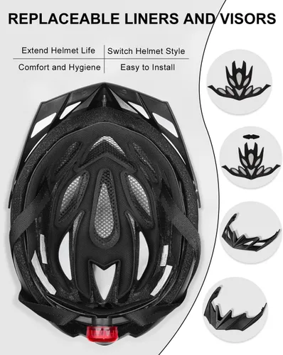Vista 4 de KINGBIKE - Casco de bicicleta para adultos, hombres, mujeres y jóvenes, para ciclismo en carretera y montaña, con luz recargable por USB
