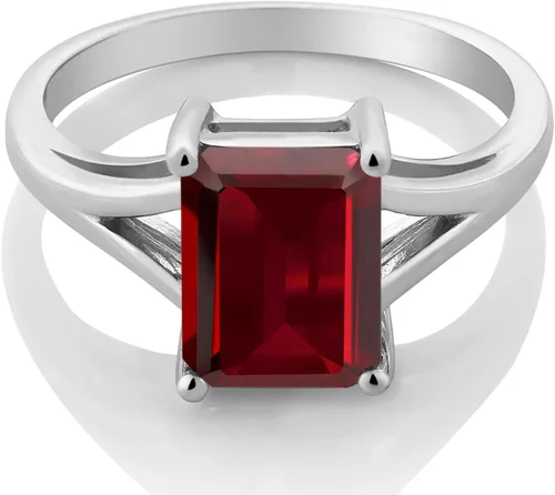 Vista 44 de Gem Stone King Anillo de compromiso solitario con diseño clásico de vástago dividido para mujer, plata de ley 925, piedra natal de piedra preciosa
