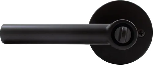 Vista 2 de Stone Harbor Hardware Zurich - Manija de puerta con roseta redonda, pestillo de entrada, llave KW, negro mate