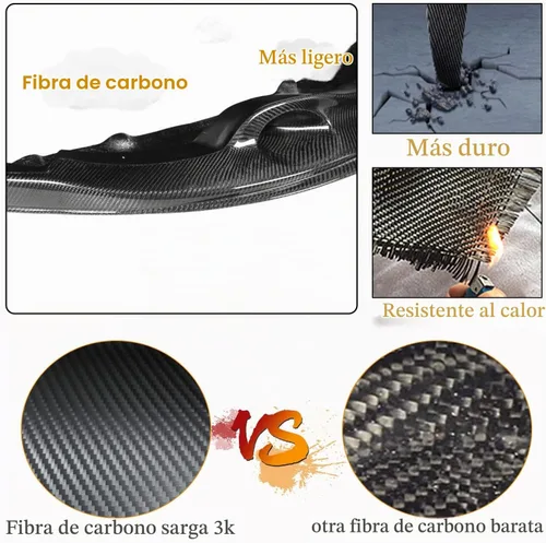 Vista 4 de Borde de parachoques delantero de fibra de carbono compatible con BMW Serie 1 E82 1M Coupé 2011-2018 protector divisor de alerón de barbilla