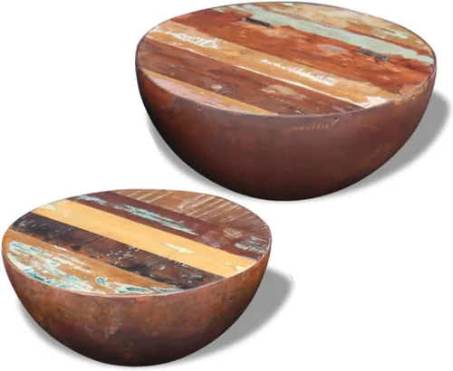 Vista 8 de Mesa de centro de dos piezas con forma de tazón, mesa de centro elevada, juego de mesa auxiliar adecuada para sala de estar, oficina, balcón, sala
